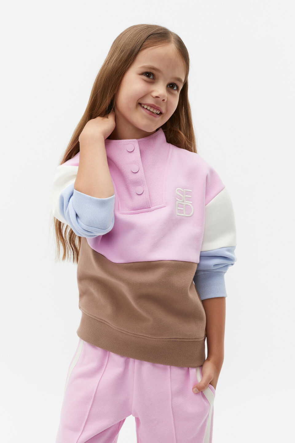 Essential Logo Snap Sweat  Fairy Floss