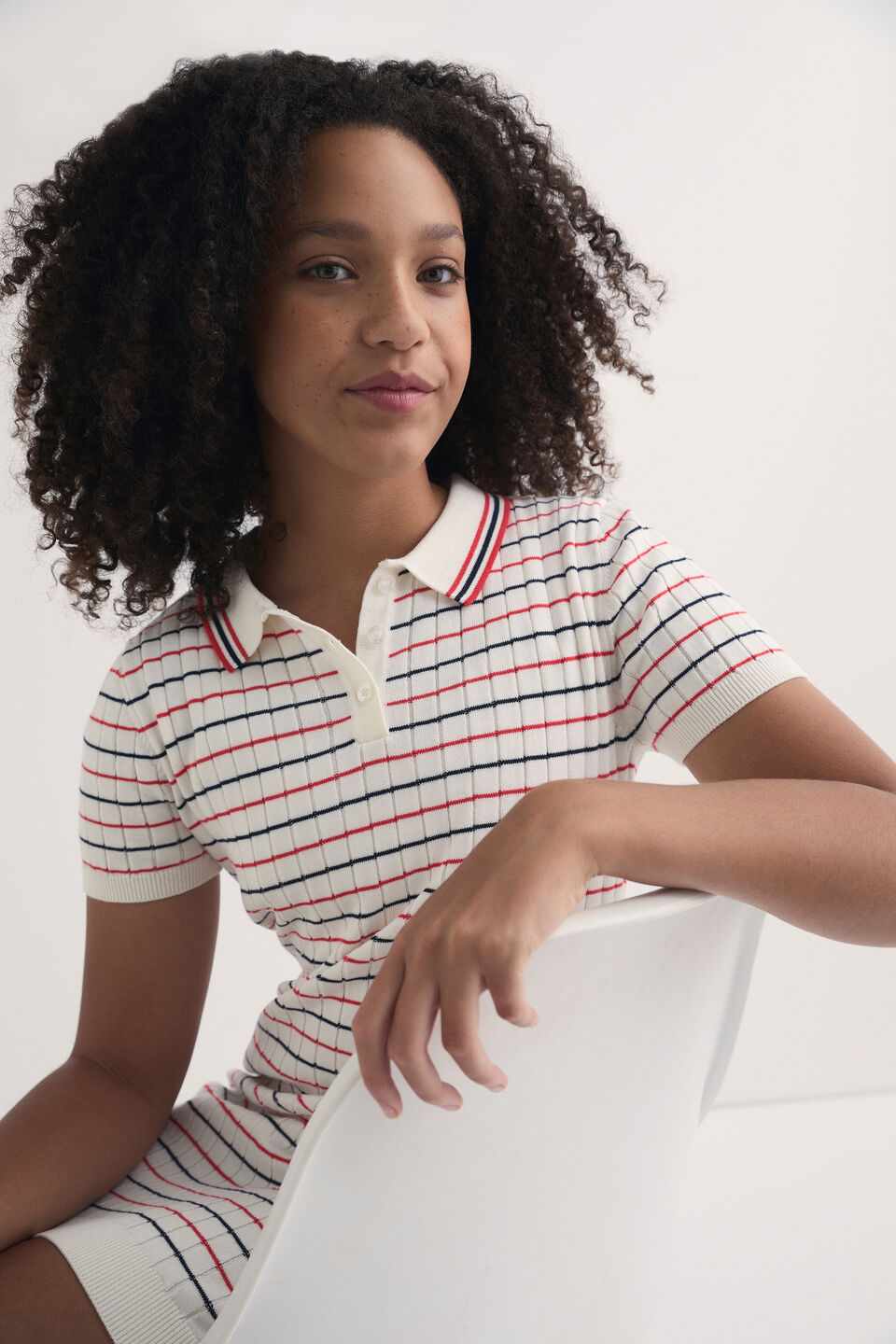 Stripe Knit Dress  Light Cream