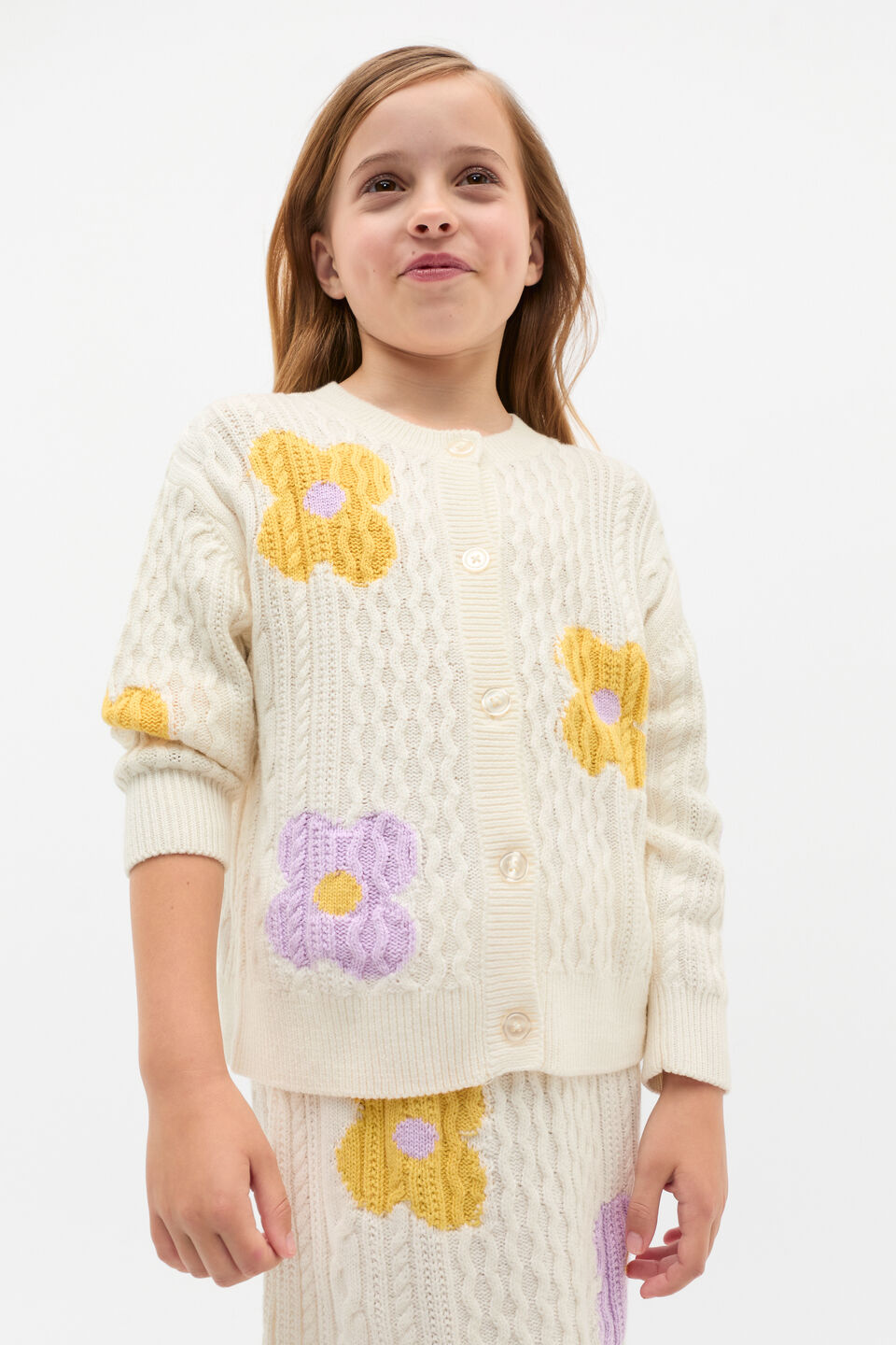 Flower Cable Cardigan  Classic Cream