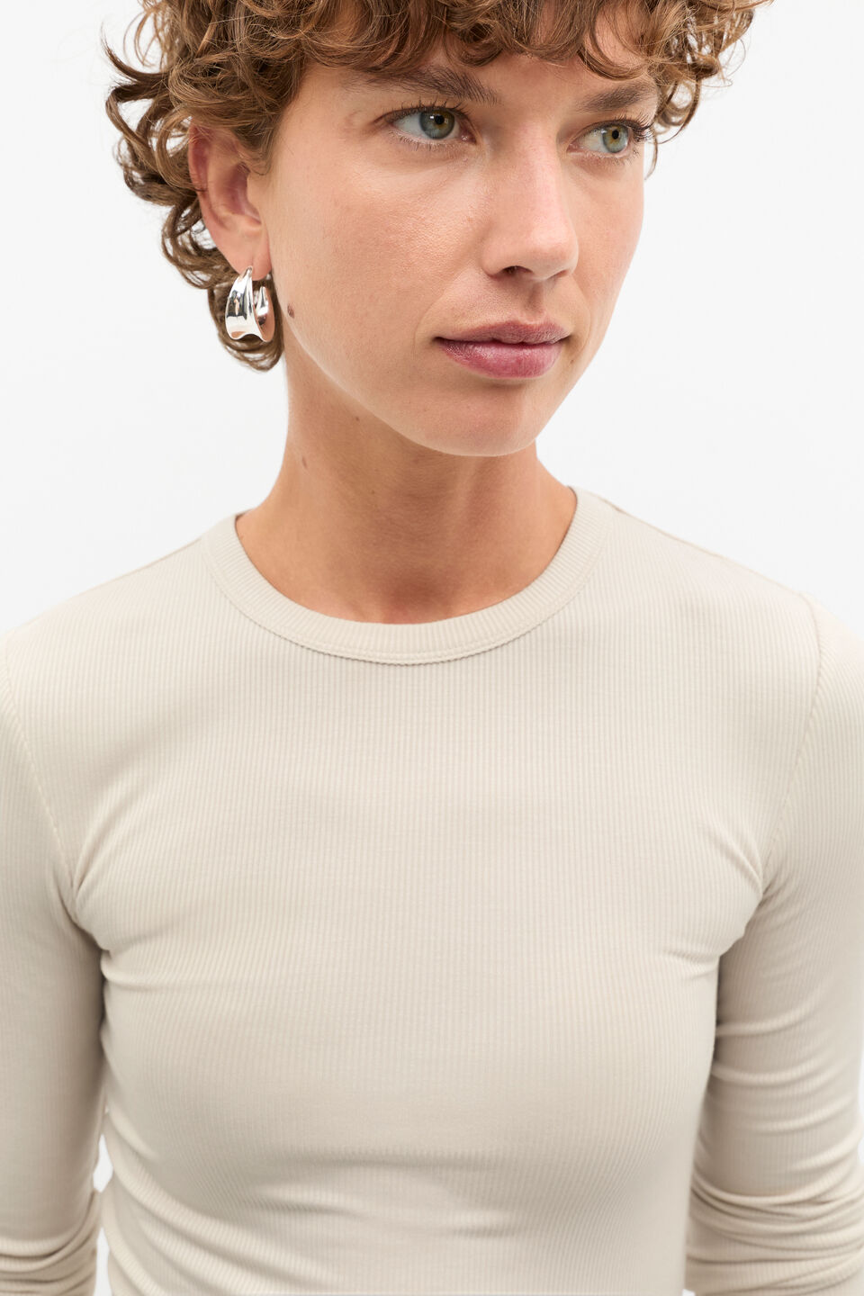 Core Rib Crew Neck Top  Oat