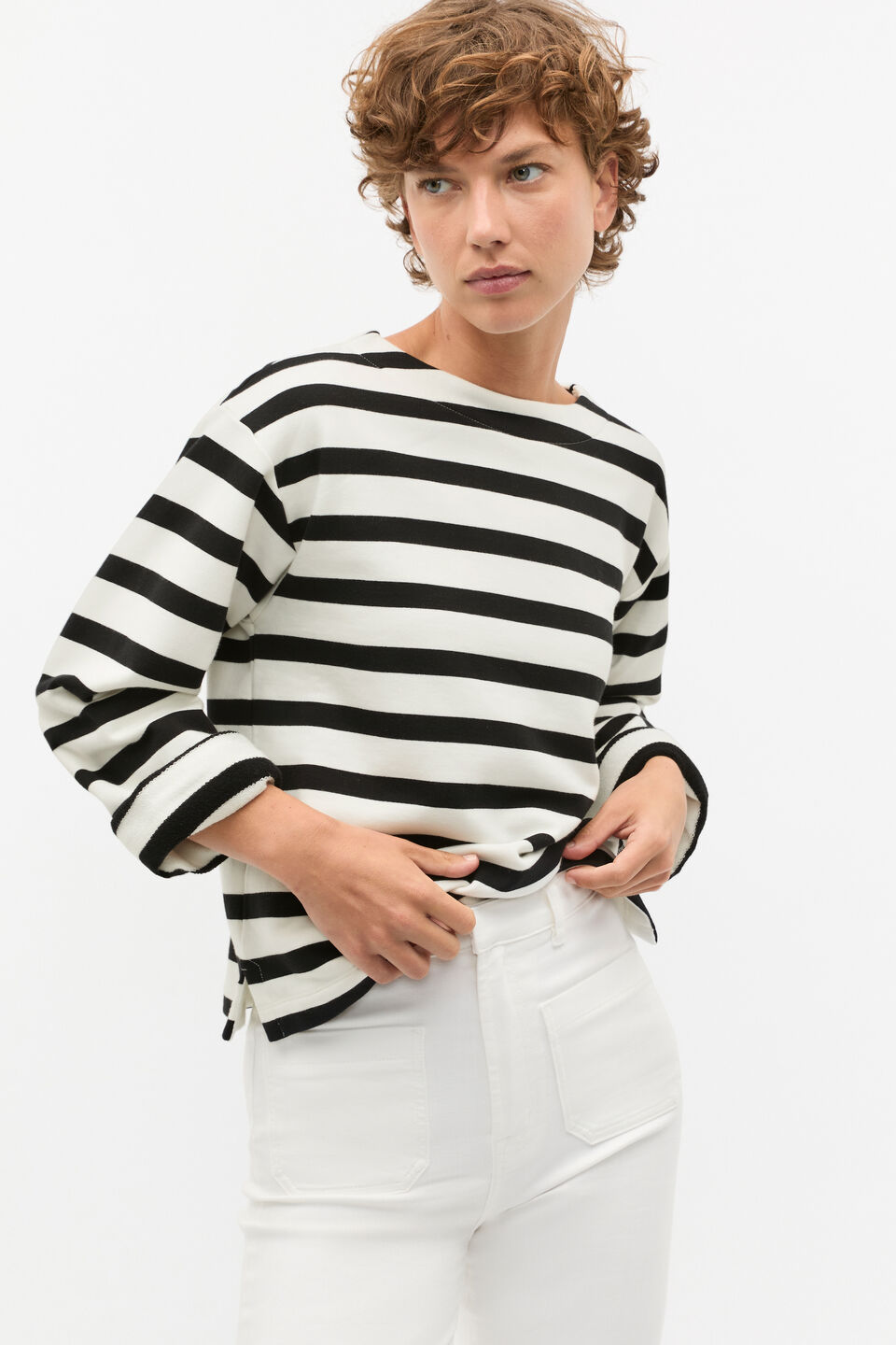 Terry Stripe Top  Black Stripe
