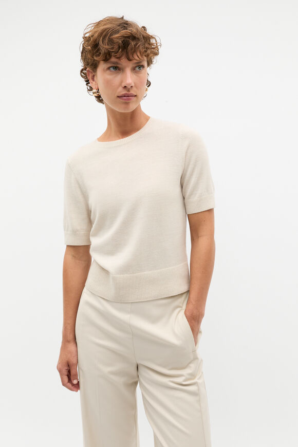 Merino Wool Crew Neck Tee  Oat Marle  hi-res
