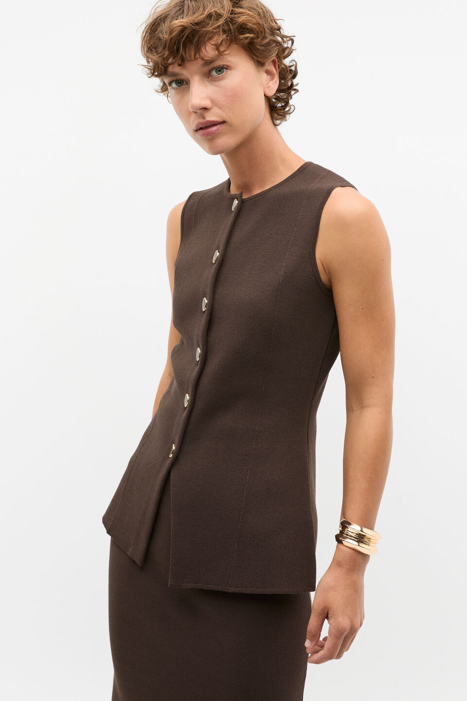 Milano Crepe Knit Vest  Dark Espresso