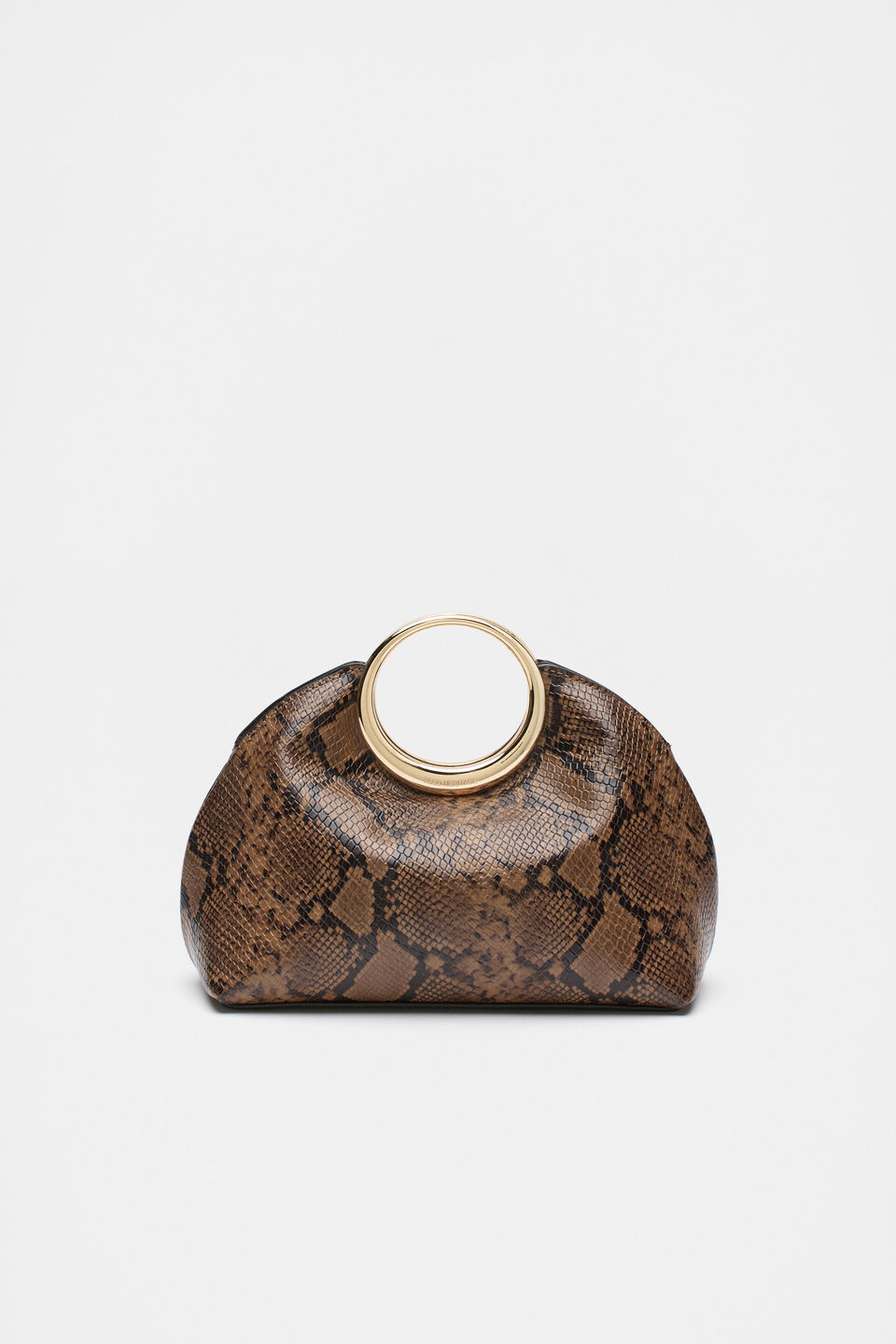 Leather Ring Detail Clutch  Toffee Snake Print
