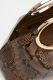 Leather Ring Detail Clutch  Toffee Snake Print  hi-res