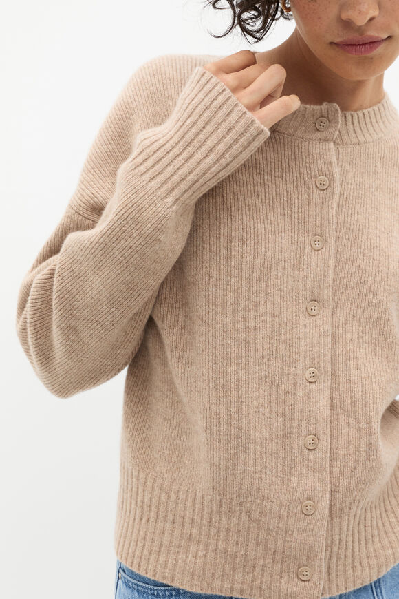 Merino Button Up Knit Cardigan  Cookie Marle  hi-res