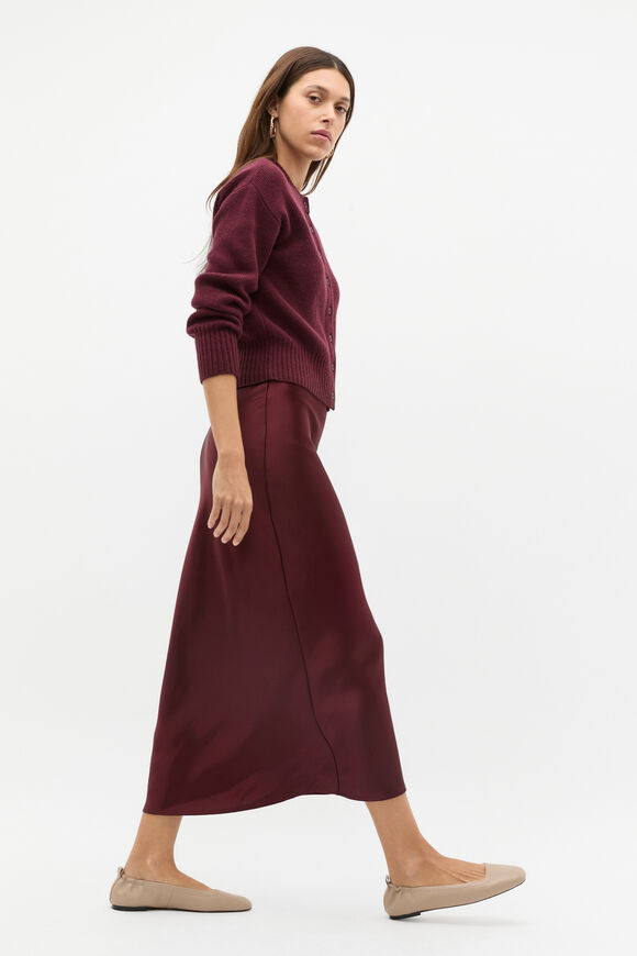 Merino Button Up Knit Cardigan  Plum Red  hi-res