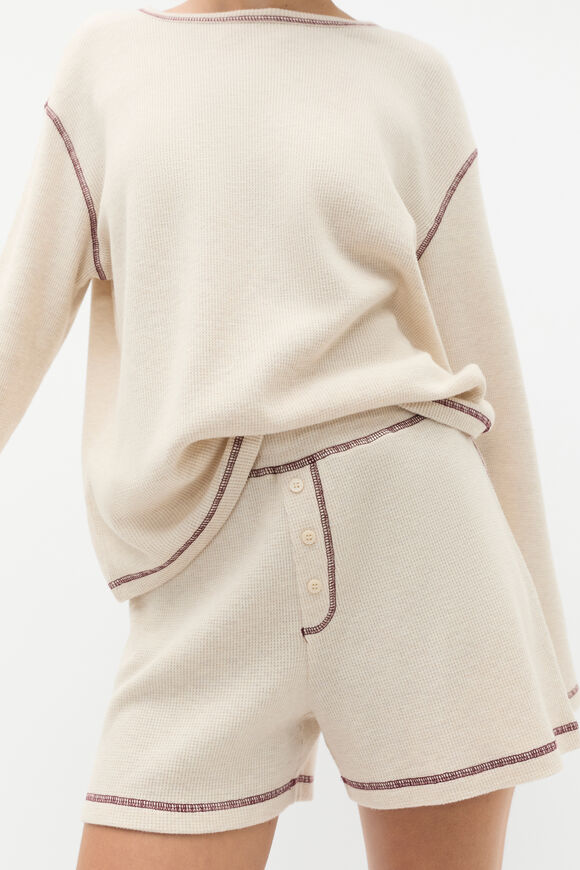 Contrast Long Sleeve and Short PJ Set  Oat Marle  hi-res