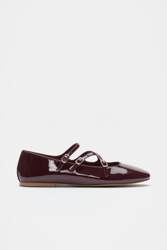 Cameron Triple Strap Ballet Flat  Dark Plum Patent  hi-res