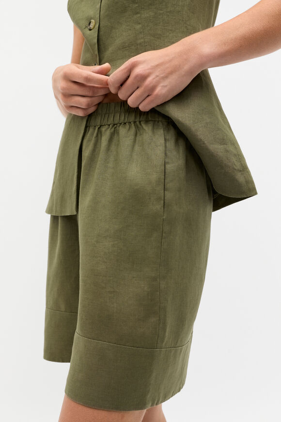 Linen Longline Elasticated Short  Rainforest  hi-res
