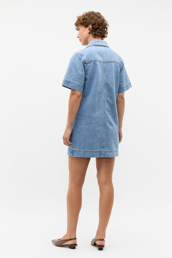 Denim Button Through Mini Dress  Mist Blue Wash  hi-res