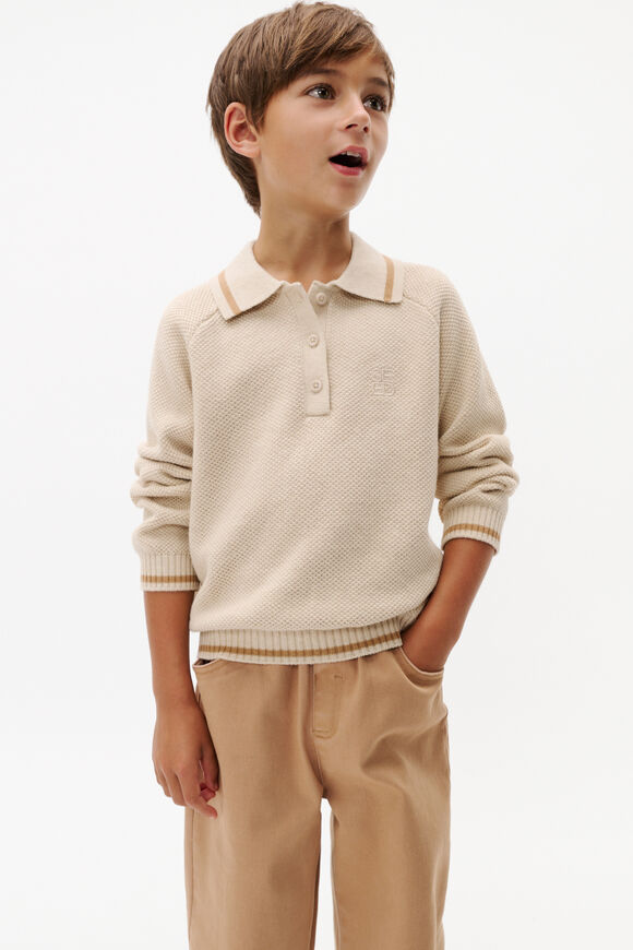 Occasion Knit Polo  Oat Marle  hi-res