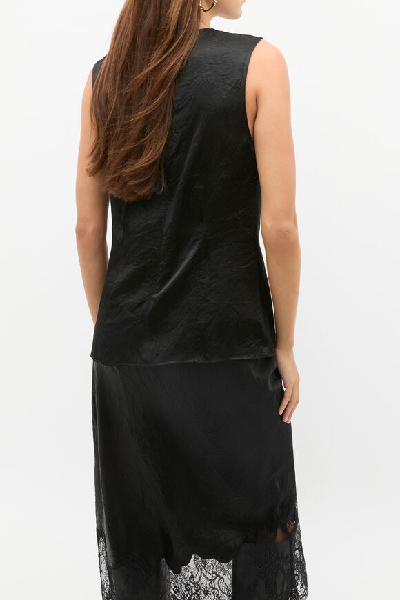 Textured Satin Top  Black  hi-res