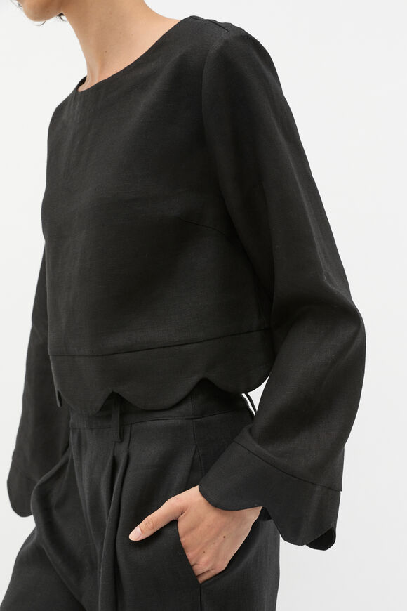 Scallop Hem Shell Top  Black  hi-res