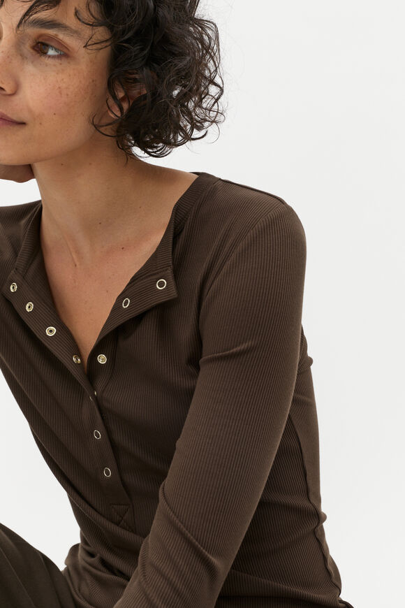 Core Rib Henley Top  Dark Espresso  hi-res