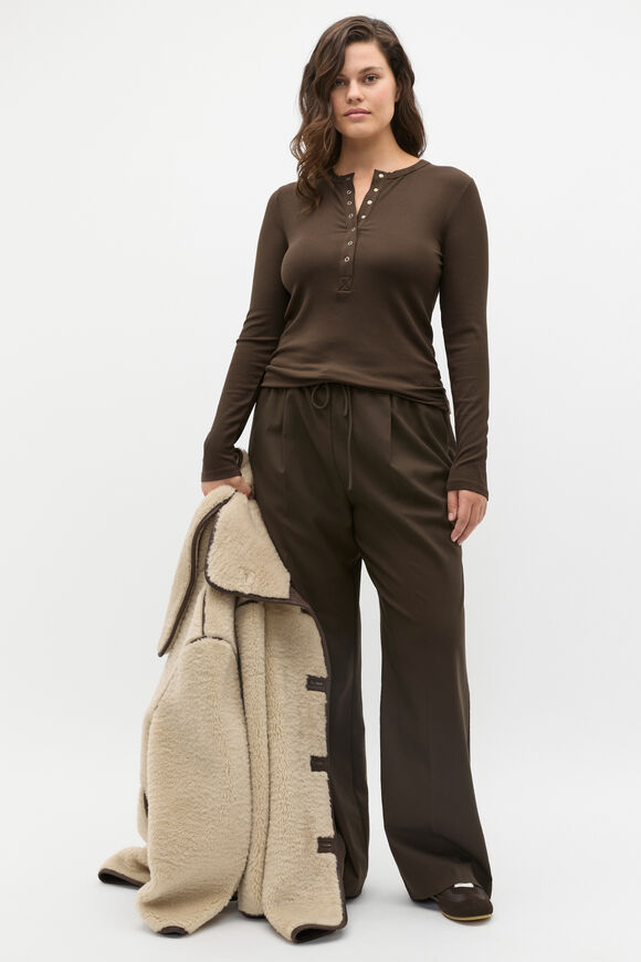 Core Rib Henley Top  Dark Espresso  hi-res