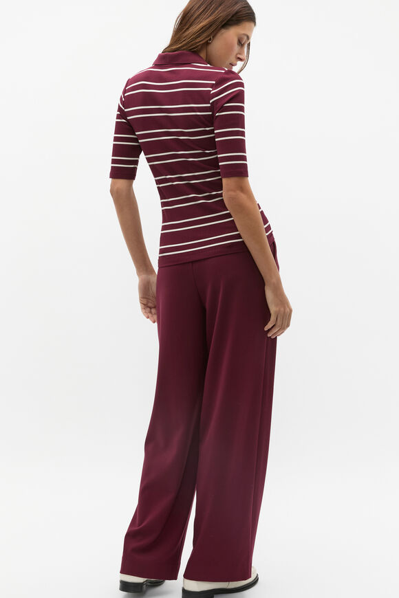 Variegated Rib Polo Top  Plum Red Stripe  hi-res
