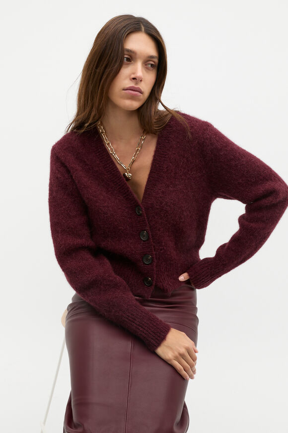 Lofty Button Knit Cardigan  Plum Red  hi-res