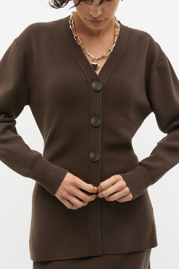 Longline V Neck Cardigan  Dark Espresso  hi-res