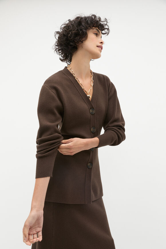 Longline V Neck Cardigan  Dark Espresso  hi-res