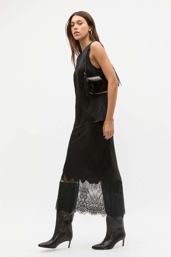 Lace Detail Midi Skirt  Black  hi-res
