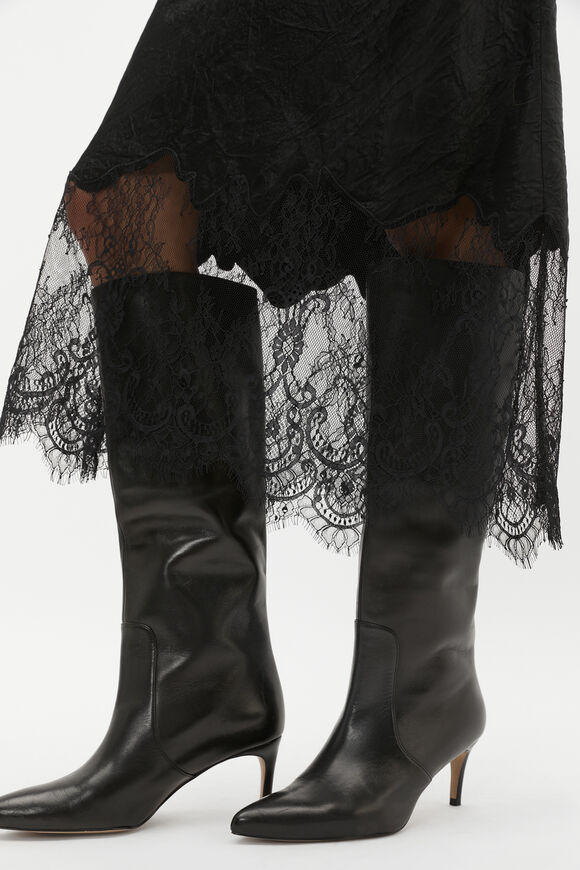 Lace Detail Midi Skirt  Black  hi-res