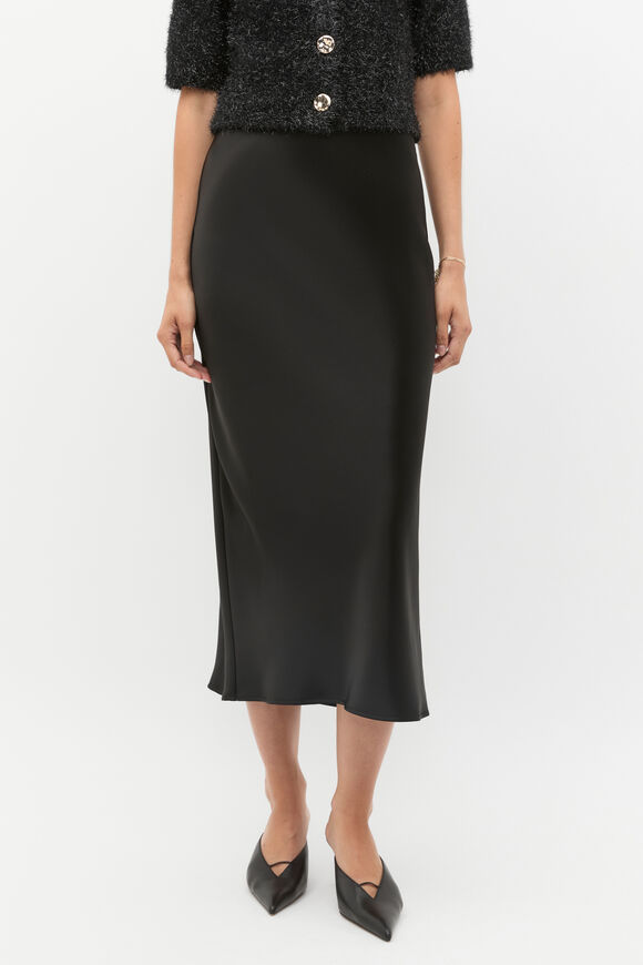 Satin Slip Skirt  Black  hi-res