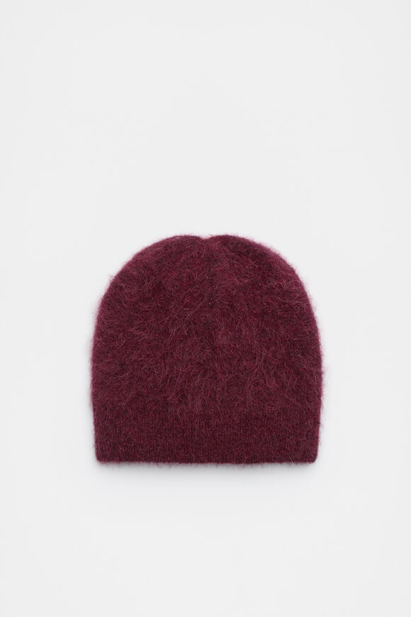 Fluffy Textured Beanie  Plum Red Marle  hi-res