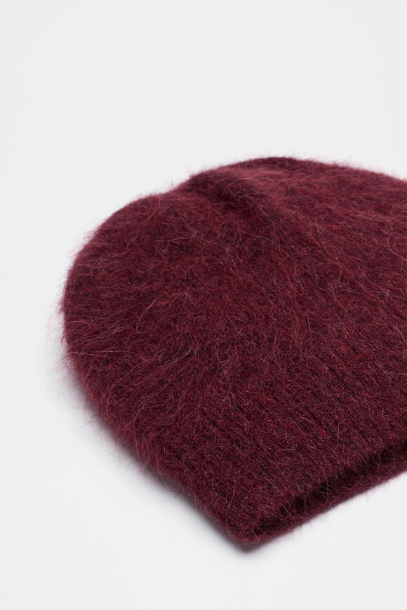 Fluffy Textured Beanie  Plum Red Marle  hi-res