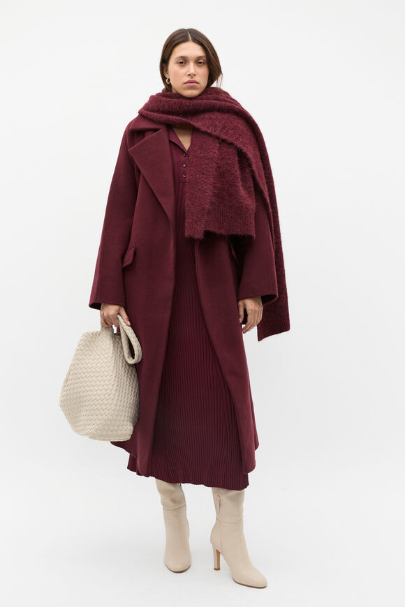 Fluffy Textured Scarf  Plum Red Marle  hi-res