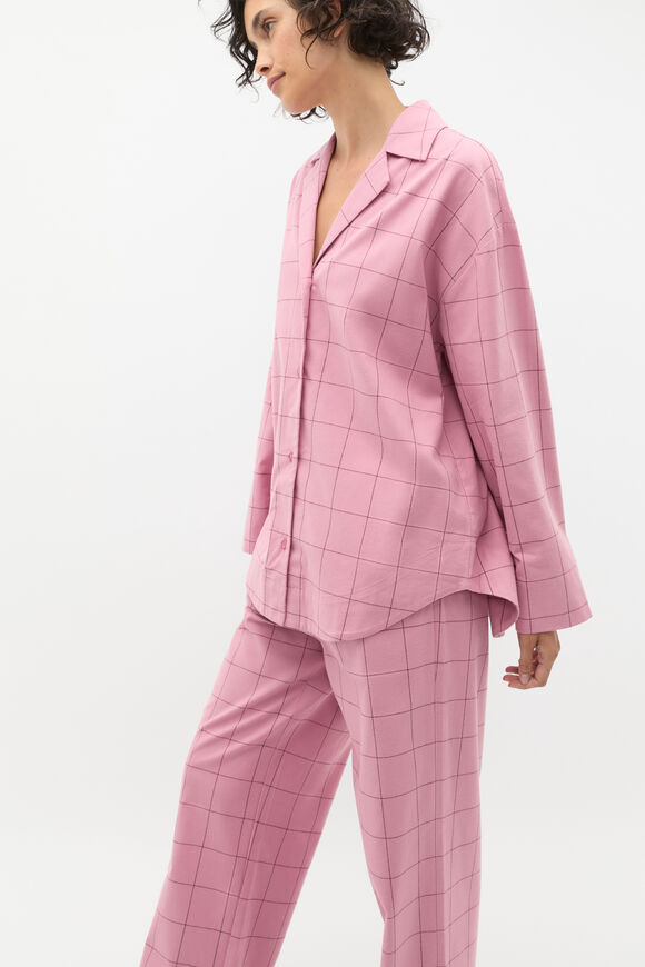 Flannelette Shirt and Pant PJ Set  Mauve  hi-res
