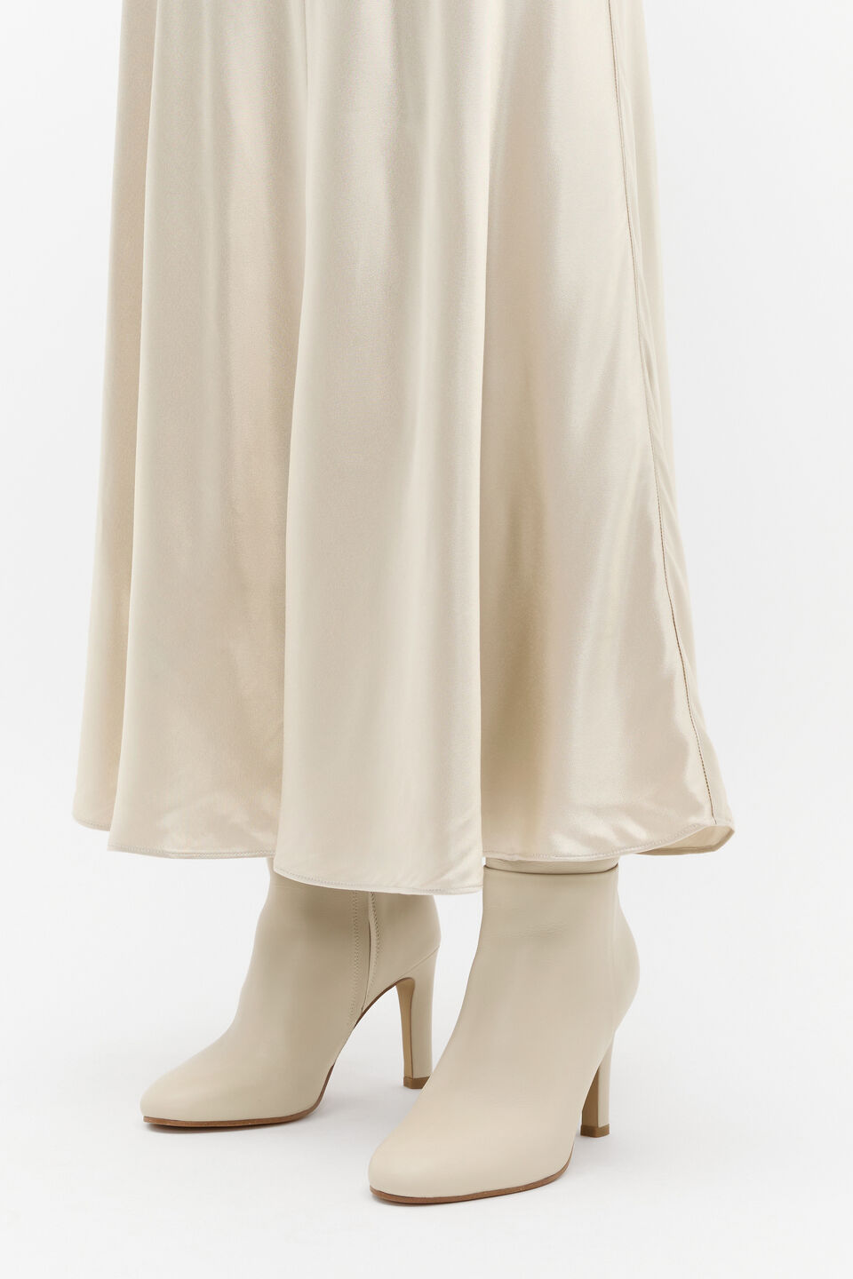Satin Midi Swing Skirt  Oat