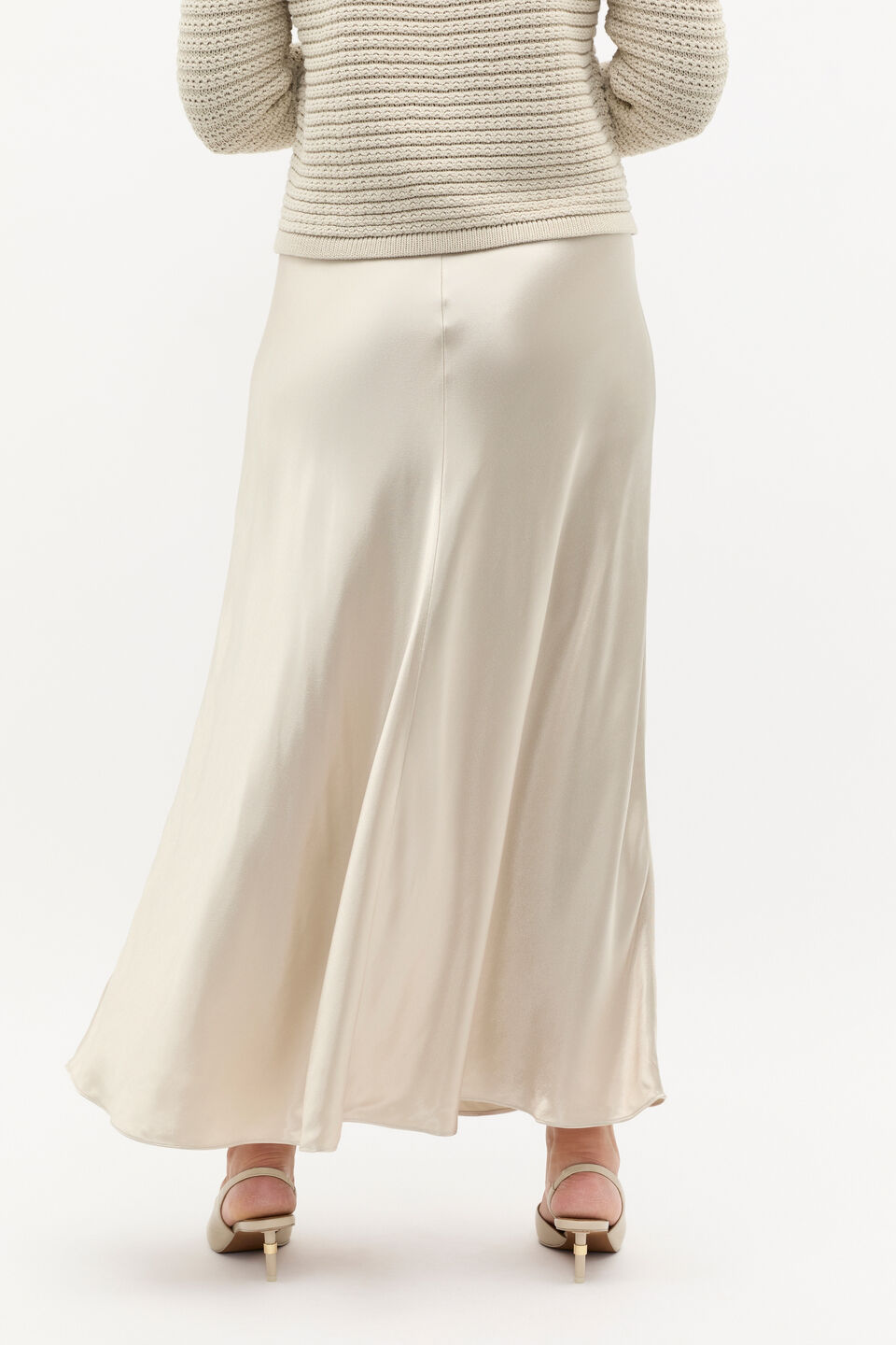 Satin Midi Swing Skirt  Oat