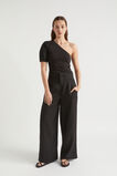 One Shoulder Poplin Sleeve Top  Black  hi-res
