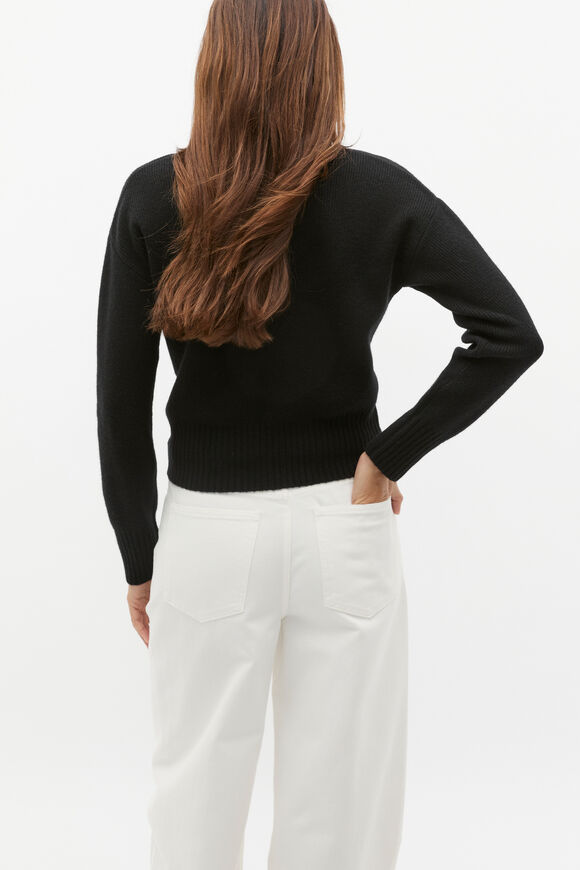 Merino Button Up Knit Cardigan  Black  hi-res
