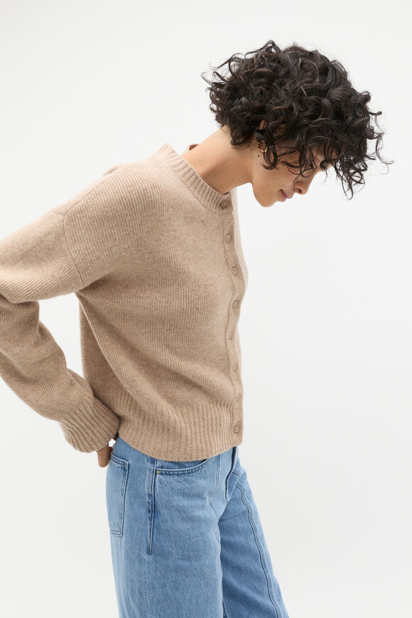 Merino Button Up Knit Cardigan  Cookie Marle  hi-res