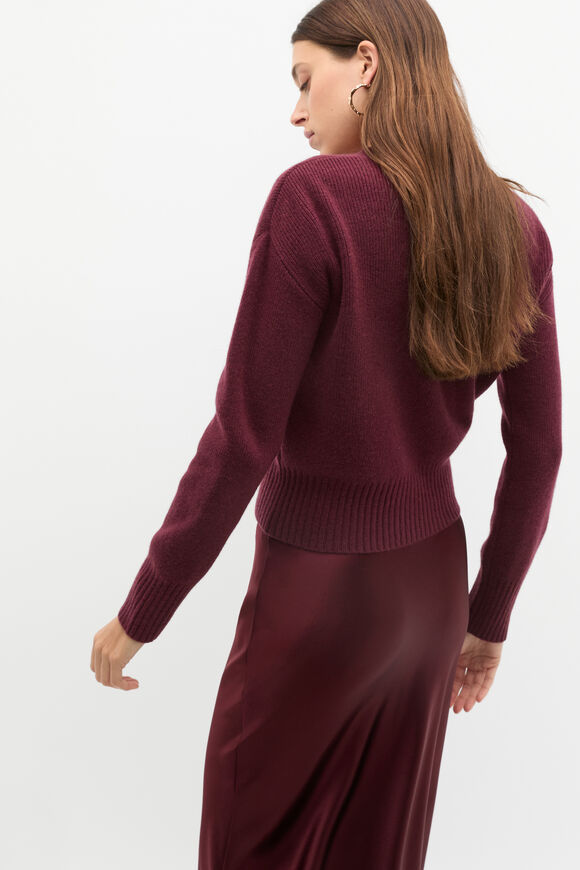 Merino Button Up Knit Cardigan  Plum Red  hi-res