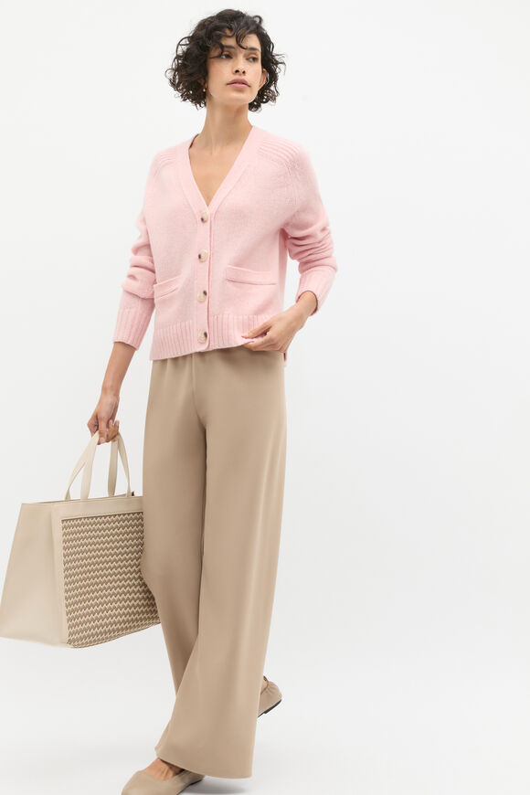 Merino Wool V Neck Pocket Cardigan  Rose Petal Marle  hi-res