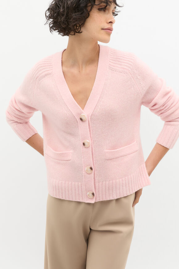 Merino Wool V Neck Pocket Cardigan  Rose Petal Marle  hi-res