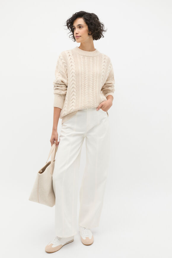Cable Slouch Crew Neck Knit  Oat Marle  hi-res