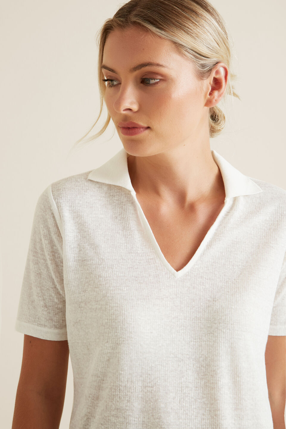 Collared Linen Rib Top  