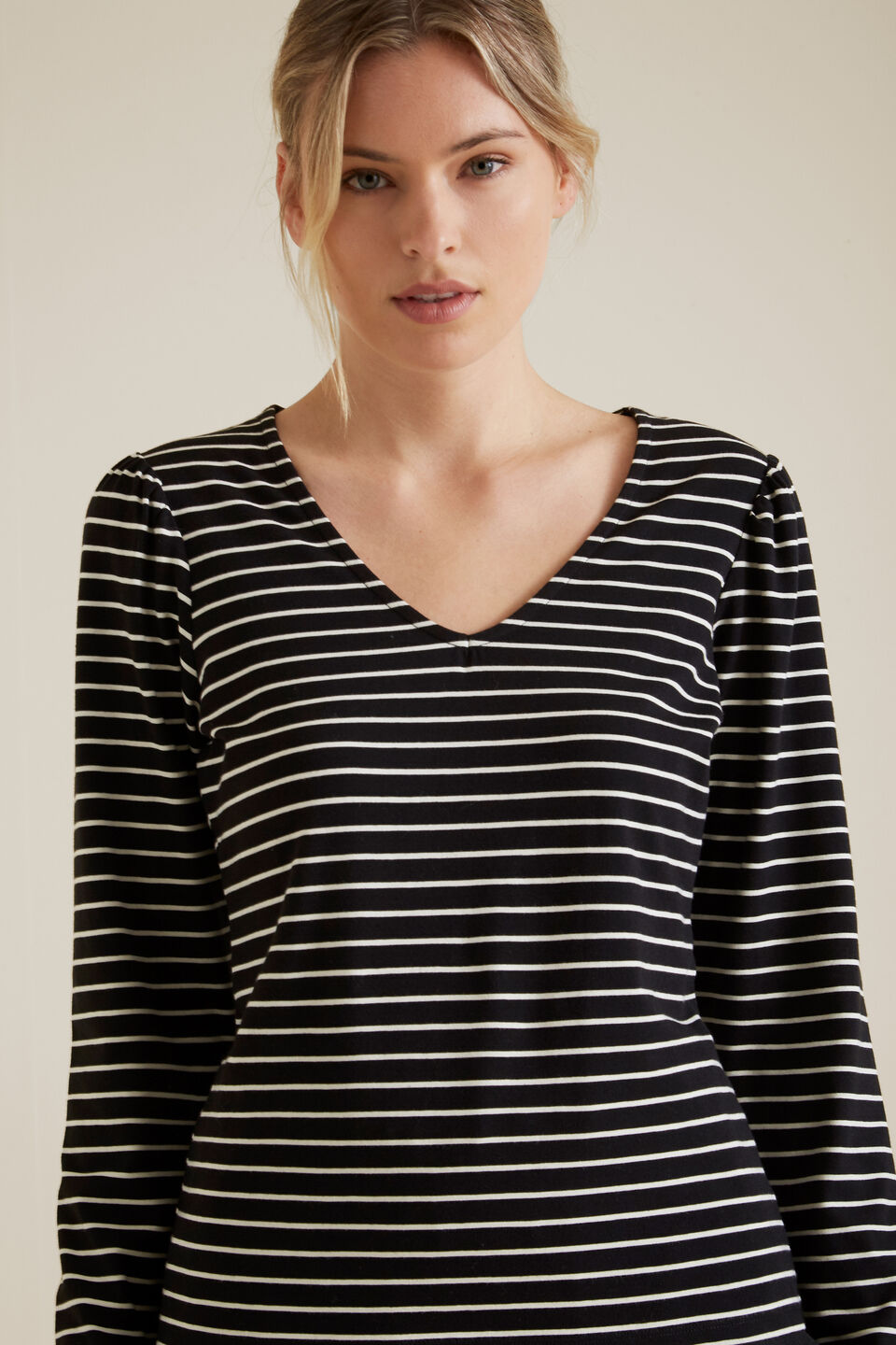 Stripe Puff Sleeve Top  
