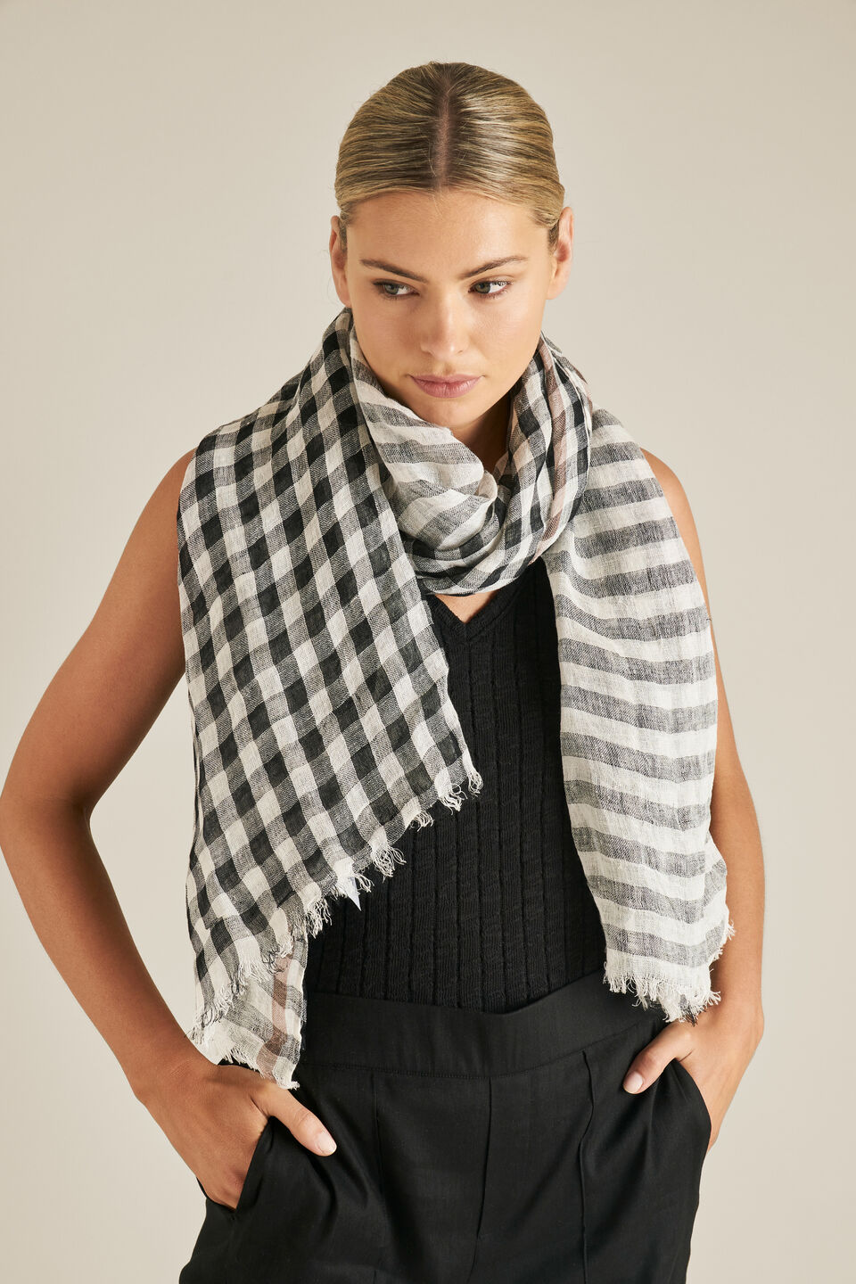 Linen Check Scarf  