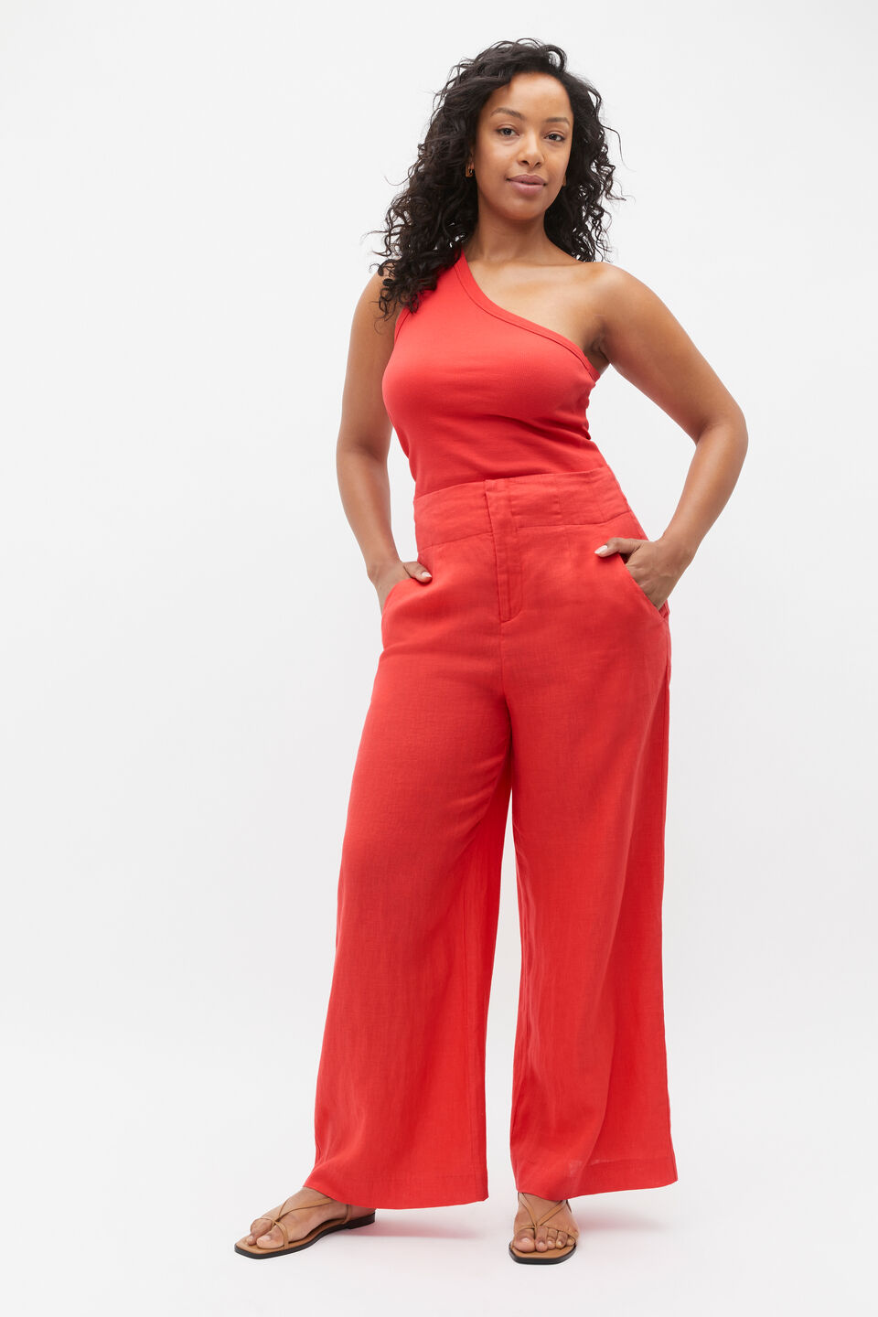 Core Linen Waisted Pant  Strawberry Red