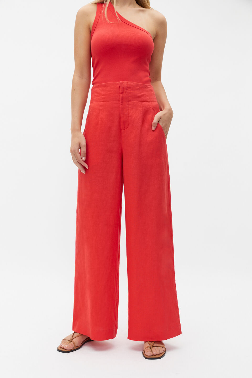 Core Linen Waisted Pant  Strawberry Red