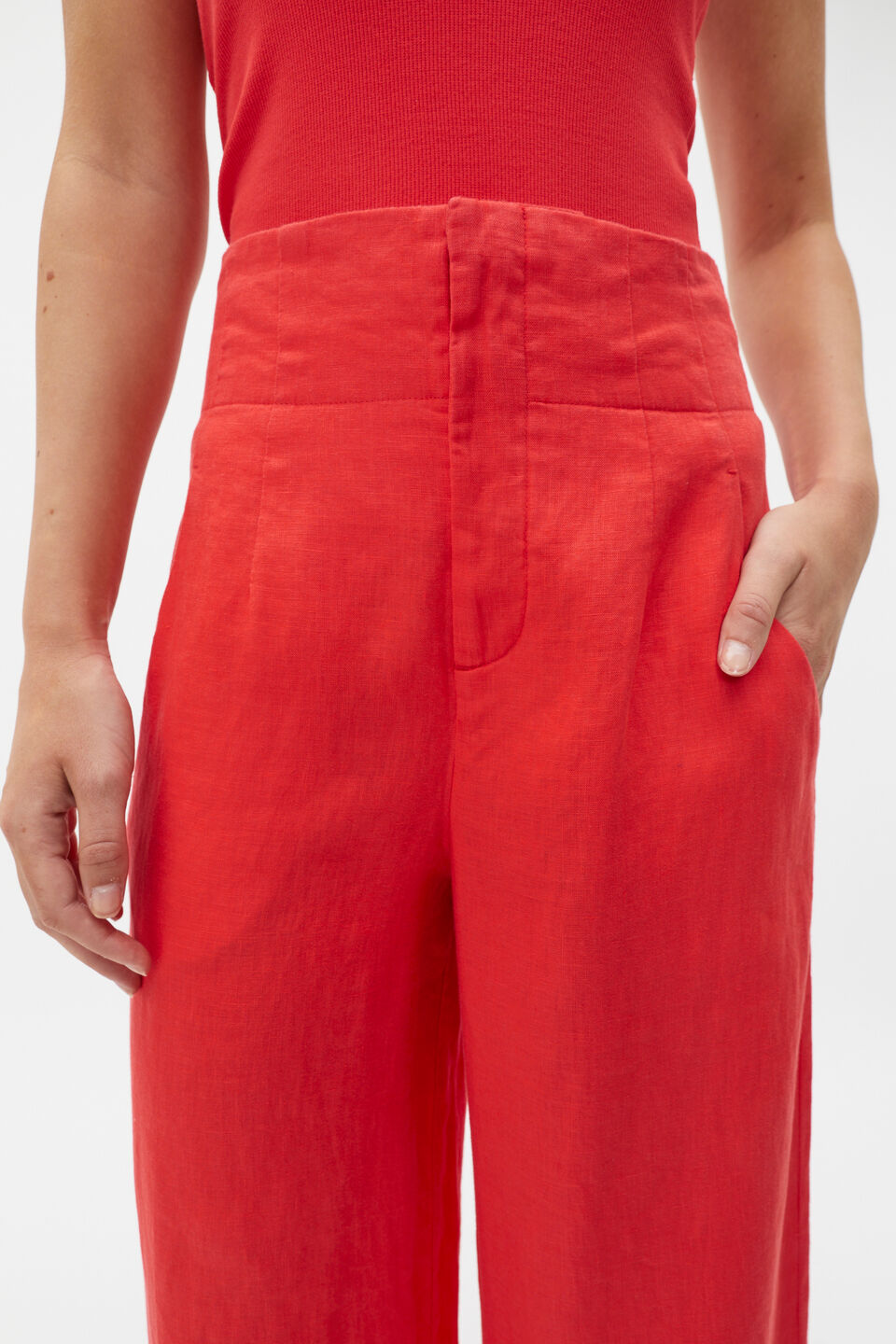 Core Linen Waisted Pant  Strawberry Red