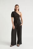 One Shoulder Poplin Sleeve Top  Black  hi-res