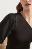 One Shoulder Poplin Sleeve Top  Black  hi-res