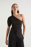 One Shoulder Poplin Sleeve Top  Black  hi-res