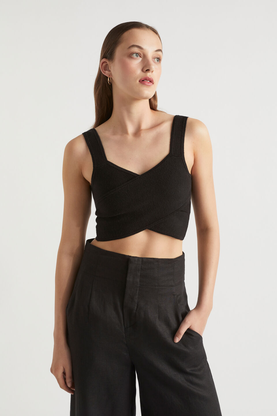 Cross Front Knit Top  Black